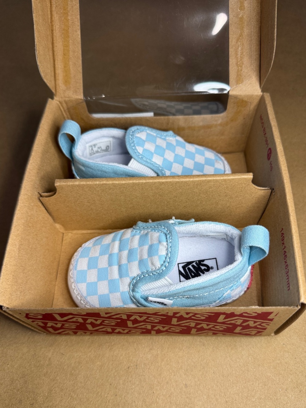 Infant Slip-On V Crib Checkerboard Shoe Light Blue & White